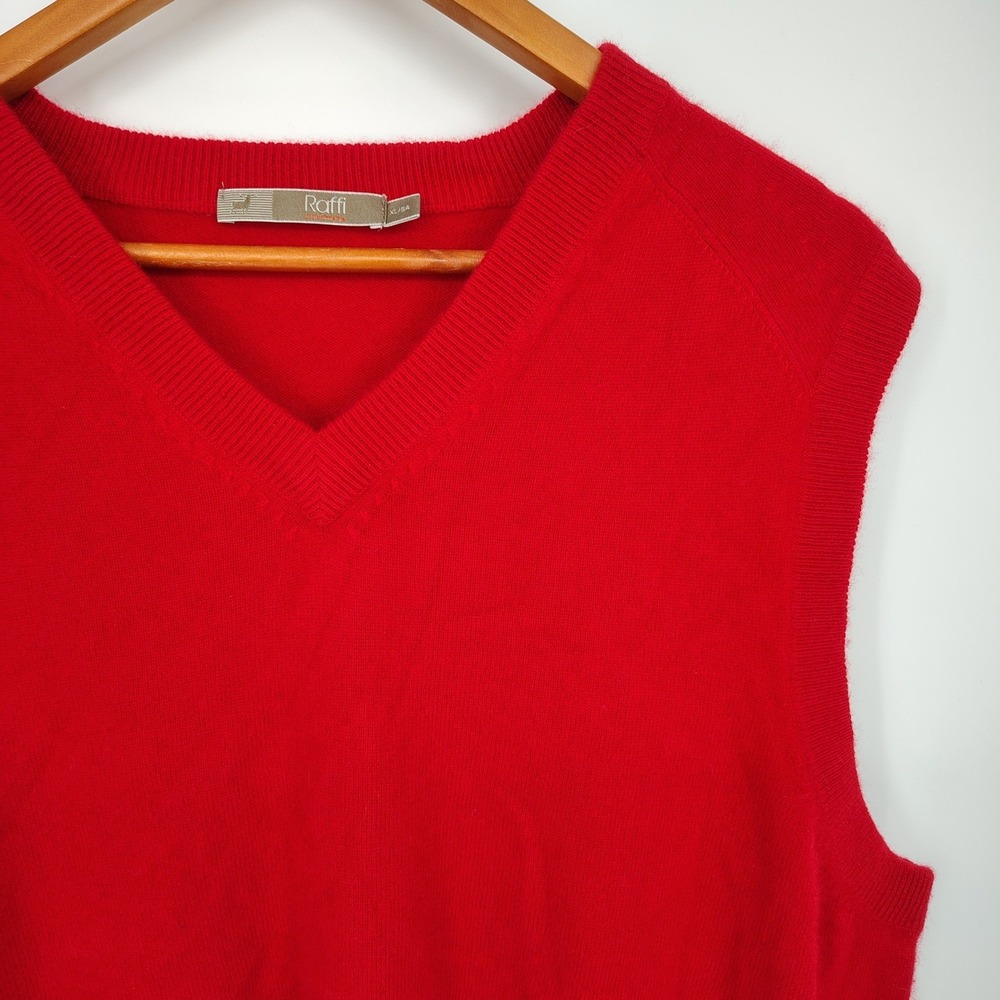 Raffi‎ Mens Sweater Vest XL X-Large Red 100% Pure Cashmere V Neck Holiday